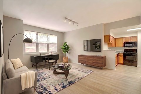 Living room and kitchen at West End Residences, Washington, 20037
