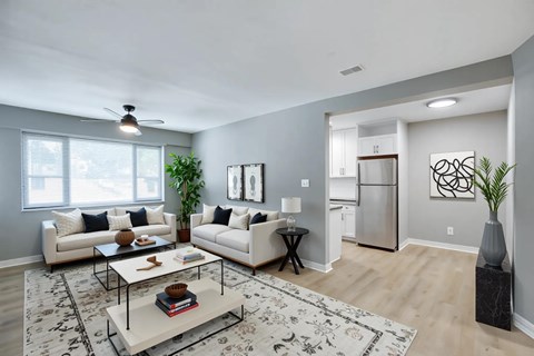 Living room (virtually staged) at The Livingston Apartments at 5437 Connecticut Avenue, NW 20015