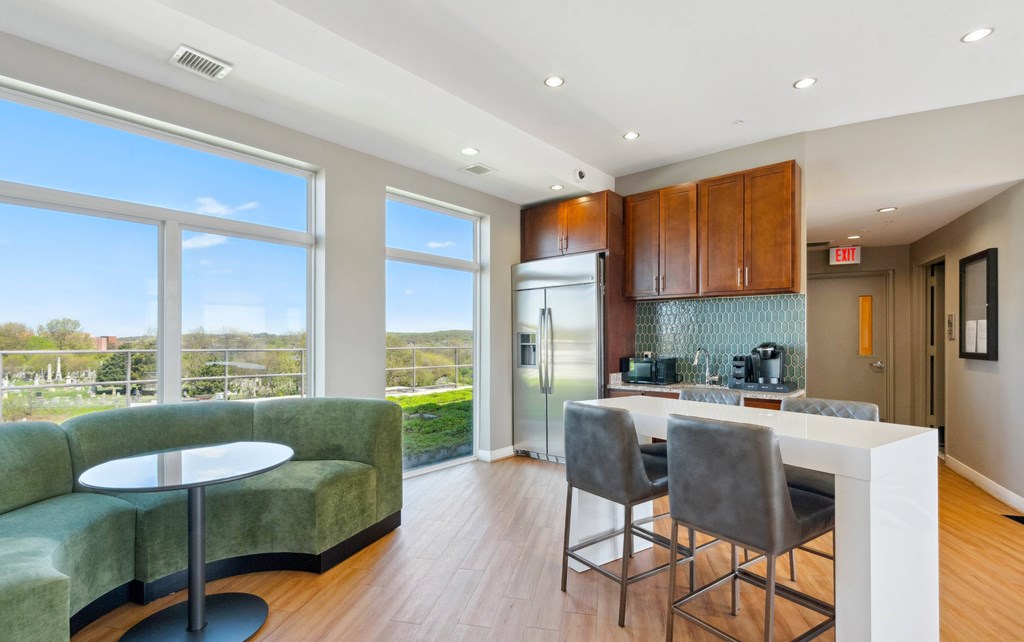 Resident lounge with kitchen at 1600 Pennsylvania Avenue SE, Washington