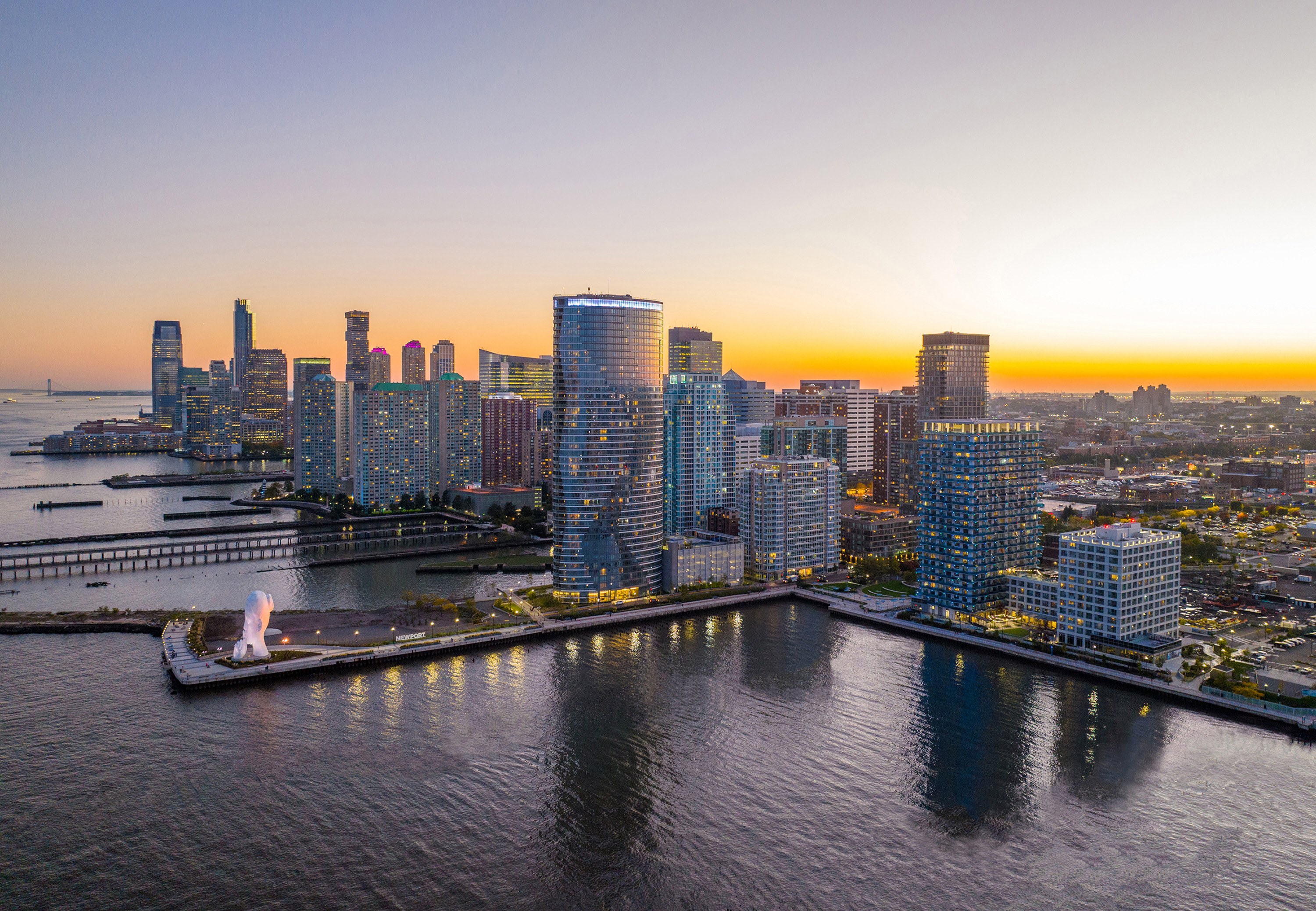 Sunset view of Newport Jersey City waterfront
