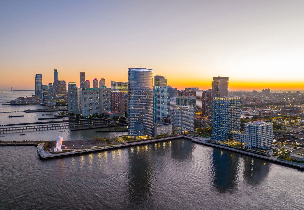 Sunset view of Newport Jersey City waterfront