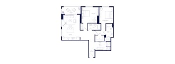 A floor plan of a house with a living room, kitchen, dining room, and multiple bathrooms.