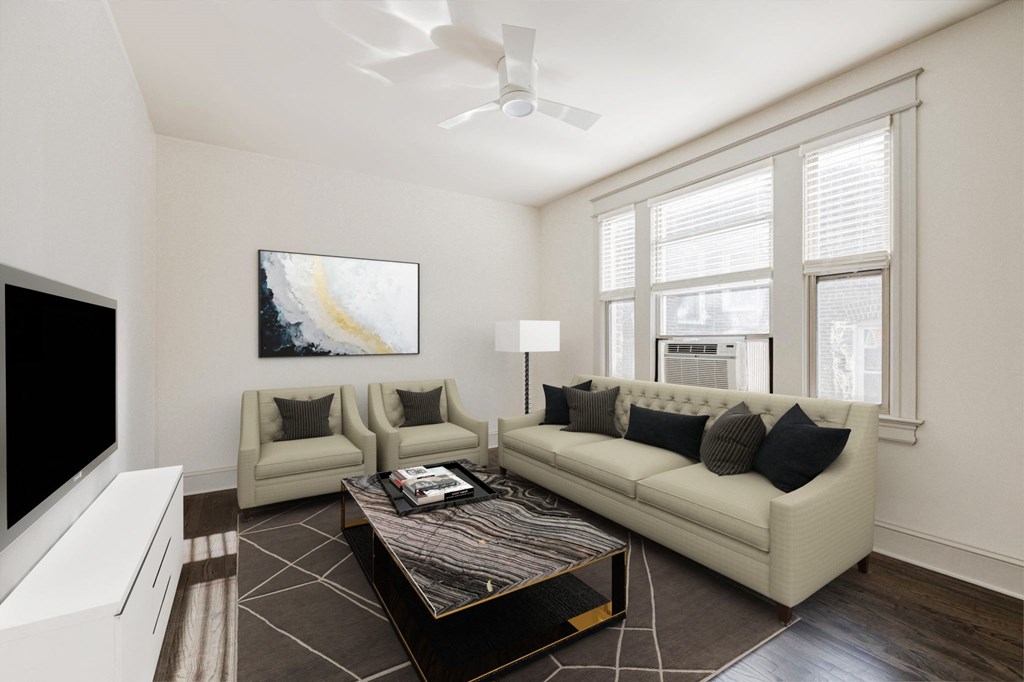 a living room with a couch and a coffee table