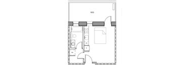 A floor plan of a house with a labeled patio.
