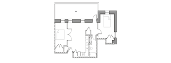 A black and white floor plan of a house with a labeled patio.