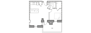 A floor plan of a house with a labeled patio.