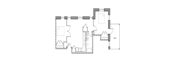 A floor plan of a house with a balcony.