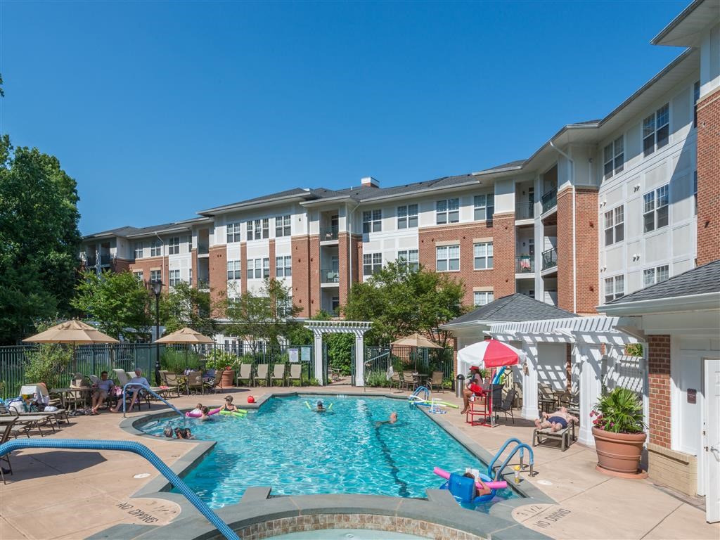 Shaded Lounge Area by Pool at Evergreens at Columbia Town Center, Columbia, MD 21044