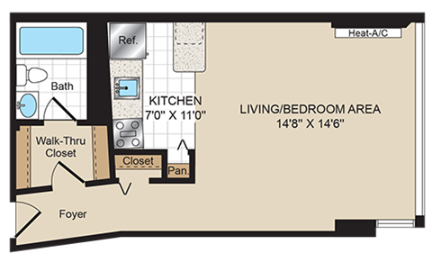 Studio B Floorplan at 2400 Pennsylvania Avenue Apartments
