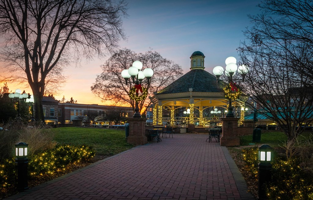The Village at Worman's Mill in Frederick gazebo at night  at Village Center Apartments At Wormans Mill*, Frederick