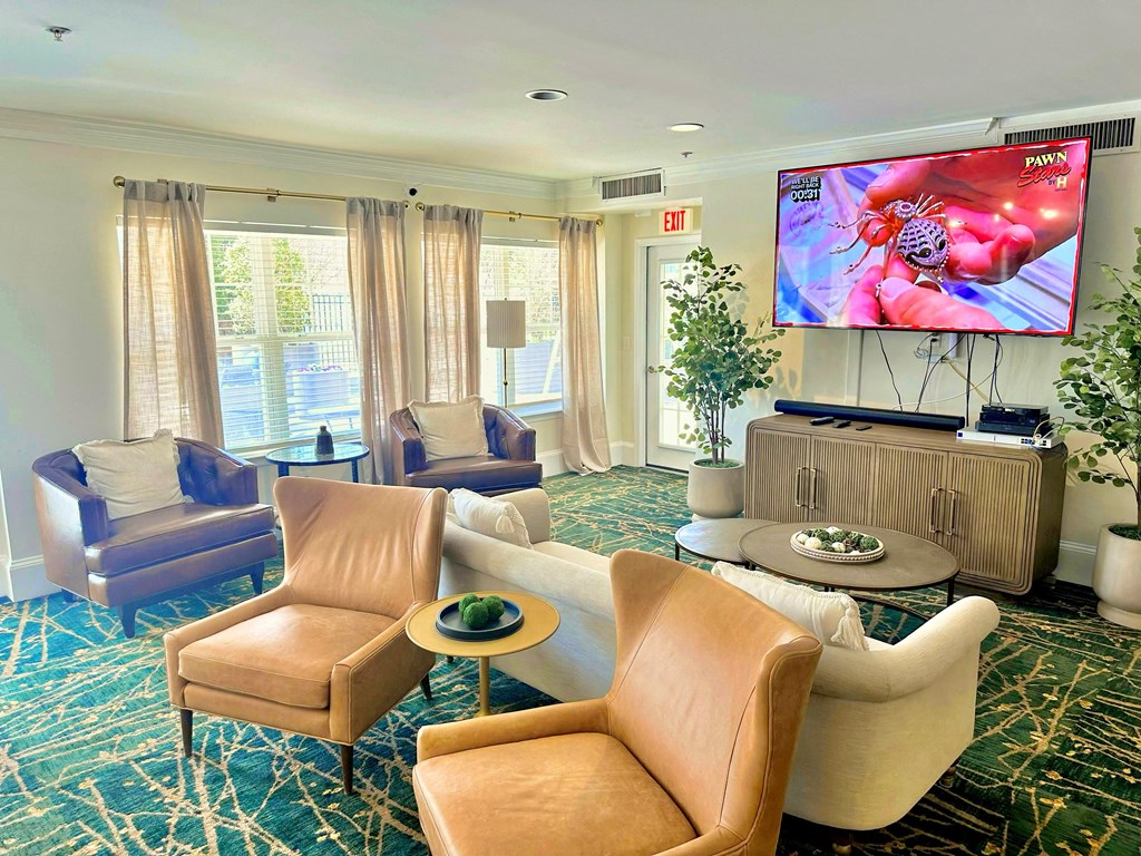 a living room with couches and chairs and a television at Evergreens at Smith Run, Fredericksburg, VA