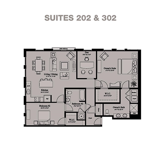 2 BEDROOM_DEN 2 BATH Floor Plan at Village Center Apartments at Wormans Mill, Frederick, 21701
