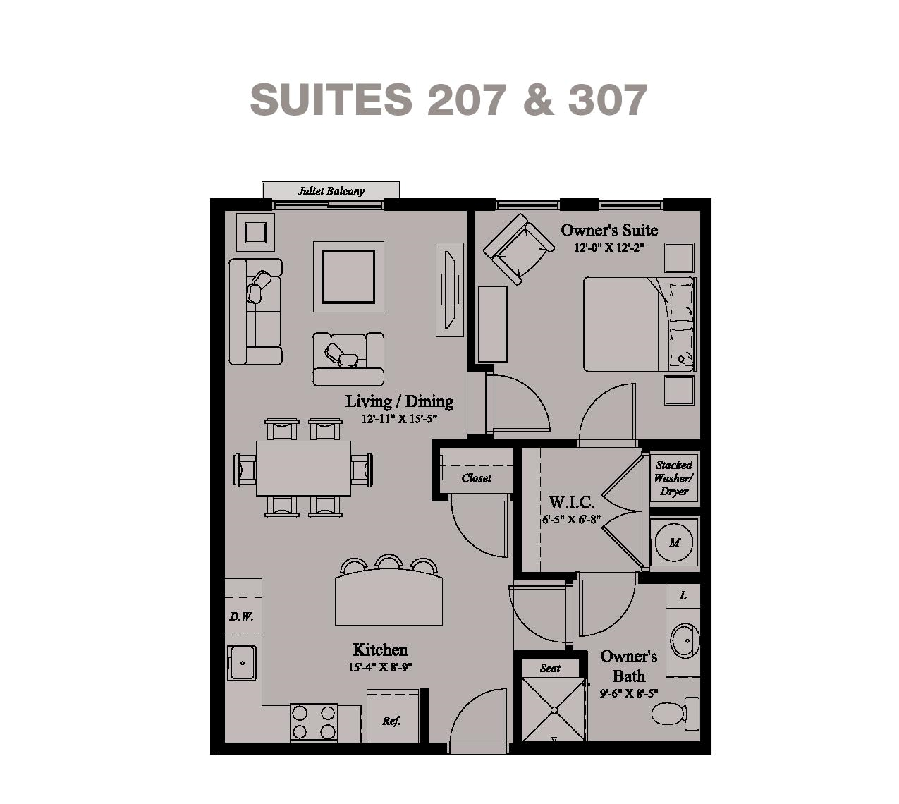 1 BEDROOM 1 BATH Floor Plan at Village Center Apartments at Wormans Mill, Maryland, 21701