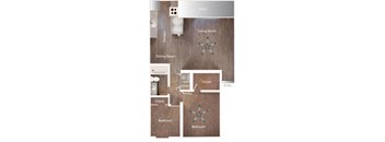 A diagram shows a floor plan of a house with a patio, kitchen, dining room, living room, two bedrooms, and two closets.