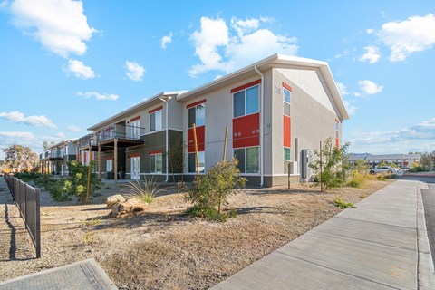 Modern two story apartment building with contemporary design at Sunland Flats Apartments, Phoenix, AZ 85041
