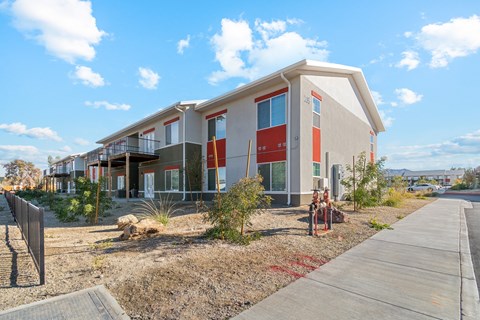 Modern two story apartment building with contemporary design at Sunland Flats Apartments, Phoenix, AZ 85041
