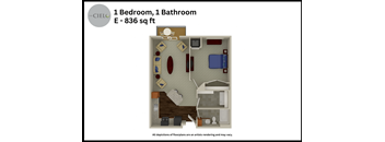 a floor plan of 1 bedroom 1 bathroom e 836 sq ft