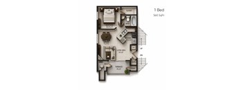 A 1 Bedroom apartment is 560 square feet with a living area of 14'x9'.