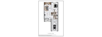 A floor plan of a house with a garage and a living room.
