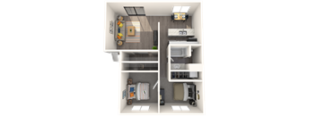a floor plan of a two bedroom apartment with one bathroom