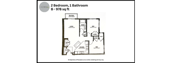 the floor plan of 2 bedroom 1 bathroom b 998 sq ft