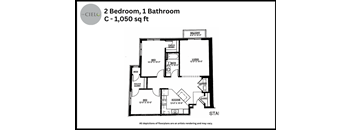 the floor plan of 2 bedroom 1 bathroom c c031 sq ft
