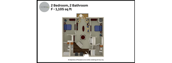 a floor plan of a 2 bedroom 2 bathroom f 1 105 sq ft