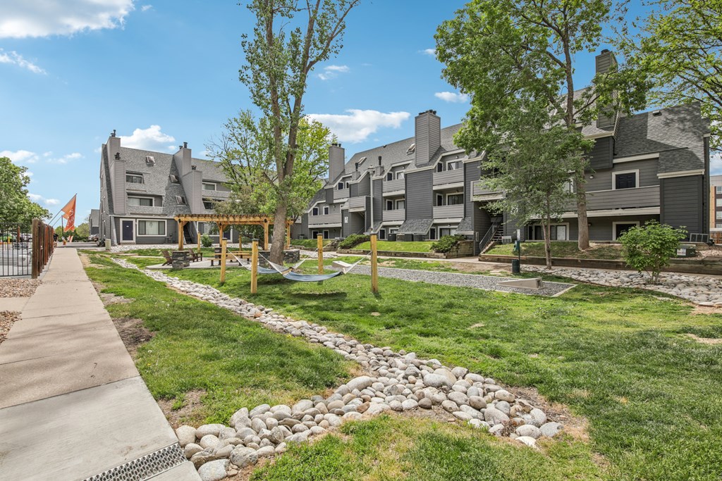 A residential area with houses and a playground.