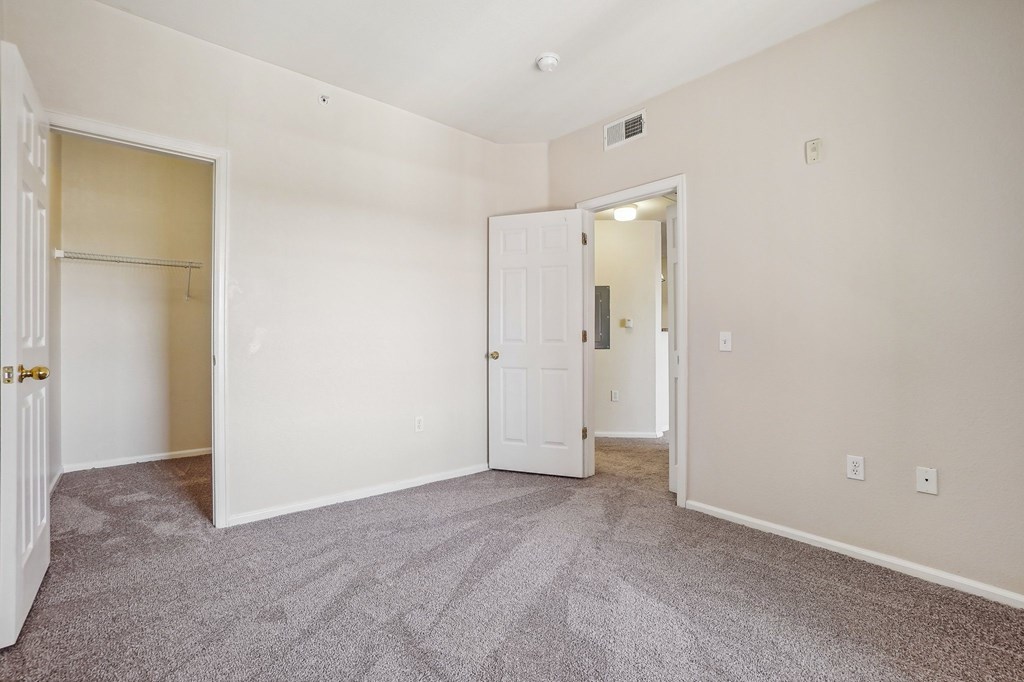 A room with a carpeted floor and two doors. at Stetson Meadows Apartments, Colorado, 80922