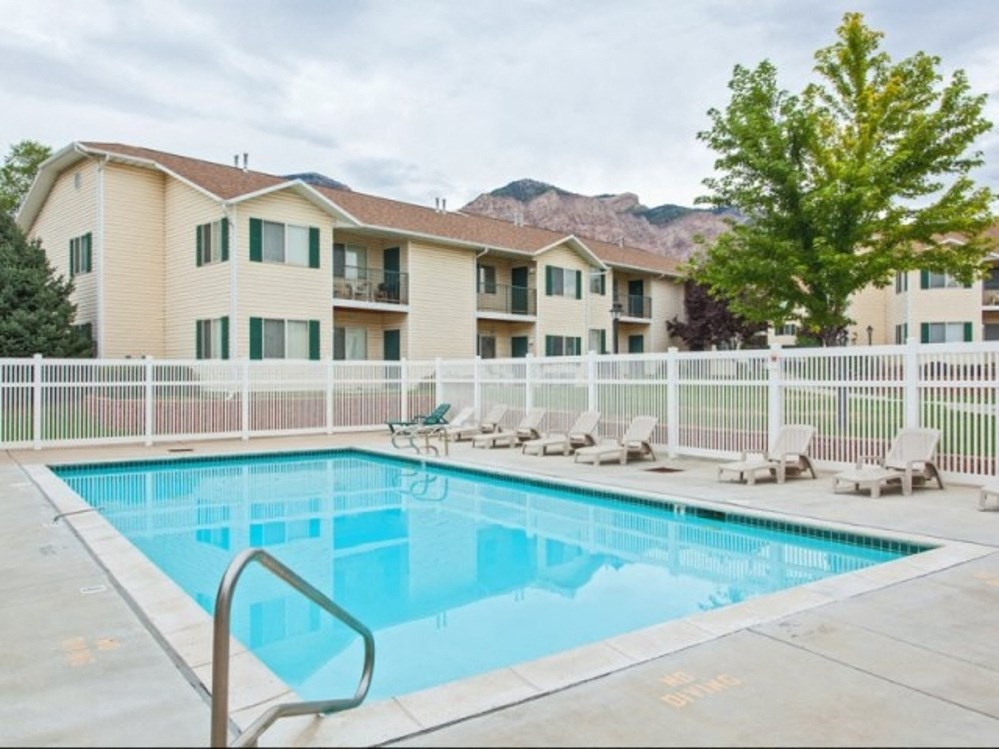 our apartments have a resort style pool with lounge chairs