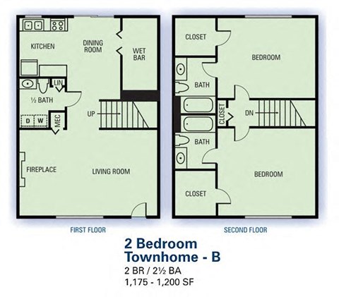 Two Bedroom/Two & a Half Bathroom Townhome