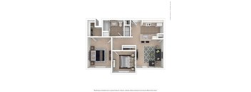 A floor plan of a small apartment with a kitchen, living room, and bathroom.