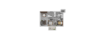 a stylized floor plan of a 1 bedroom apartment