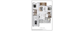 A floor plan of a house with a garage and a porch.