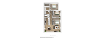 a 3d floor plan of a furnished apartment