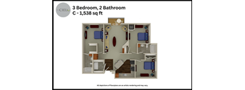 a floor plan of a 3 bedroom 2 bathroom c 1308 sq ft