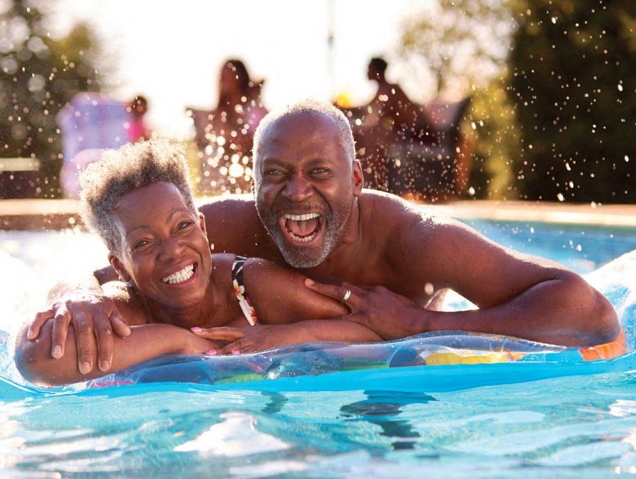 a man and a woman in a swimming pool
