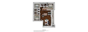 a stylized floor plan with a bedroom and living room