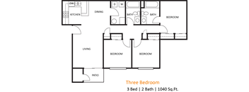 A black and white image of a three bedroom house plan.