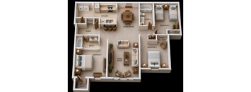 A 3D rendered image of a house layout with labeled rooms.