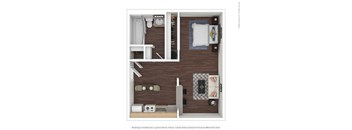 a stylized floor plan with a bedroom and a bathroom