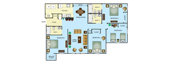 a floor plan of a home with bedrooms and a large living room