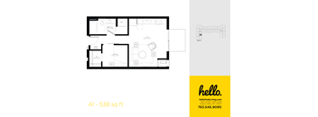 A1 Floor Plan at Hello Apartments, Minneapolis, 55427