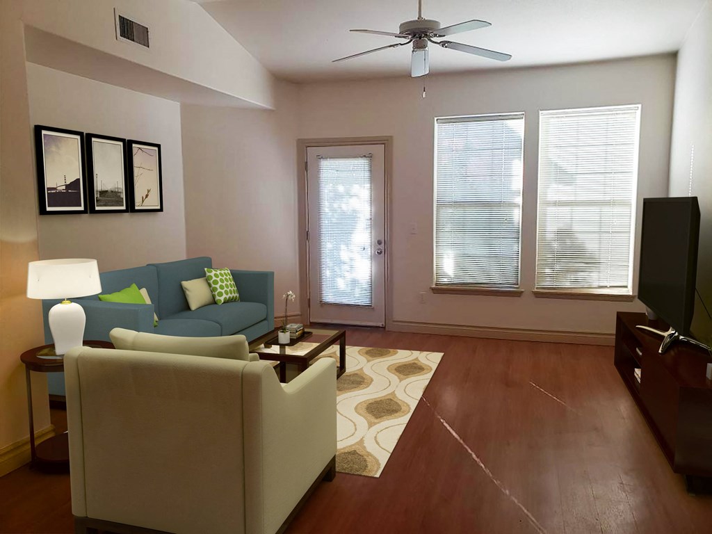 a living room with a couch and a coffee table.