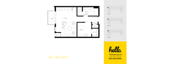 A3 Floor Plan at Hello Apartments, Minneapolis
