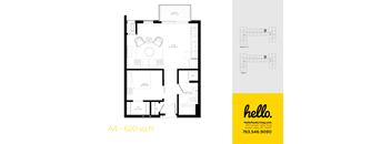 A4 Floor Plan at Hello Apartments, Minnesota