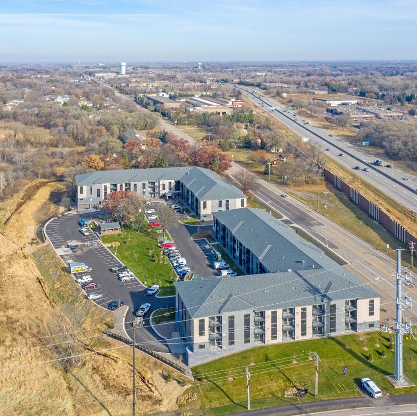 Aster Meadow Aerial an aerial view of an office building and a parking lot