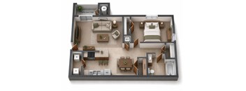 A top-down view of a house layout with labeled rooms.