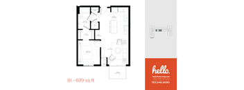 B1 Floor Plan at Hello Apartments, Minneapolis, MN, 55427