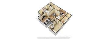 this is a 3d floor plan of a 2 bedroom apartment